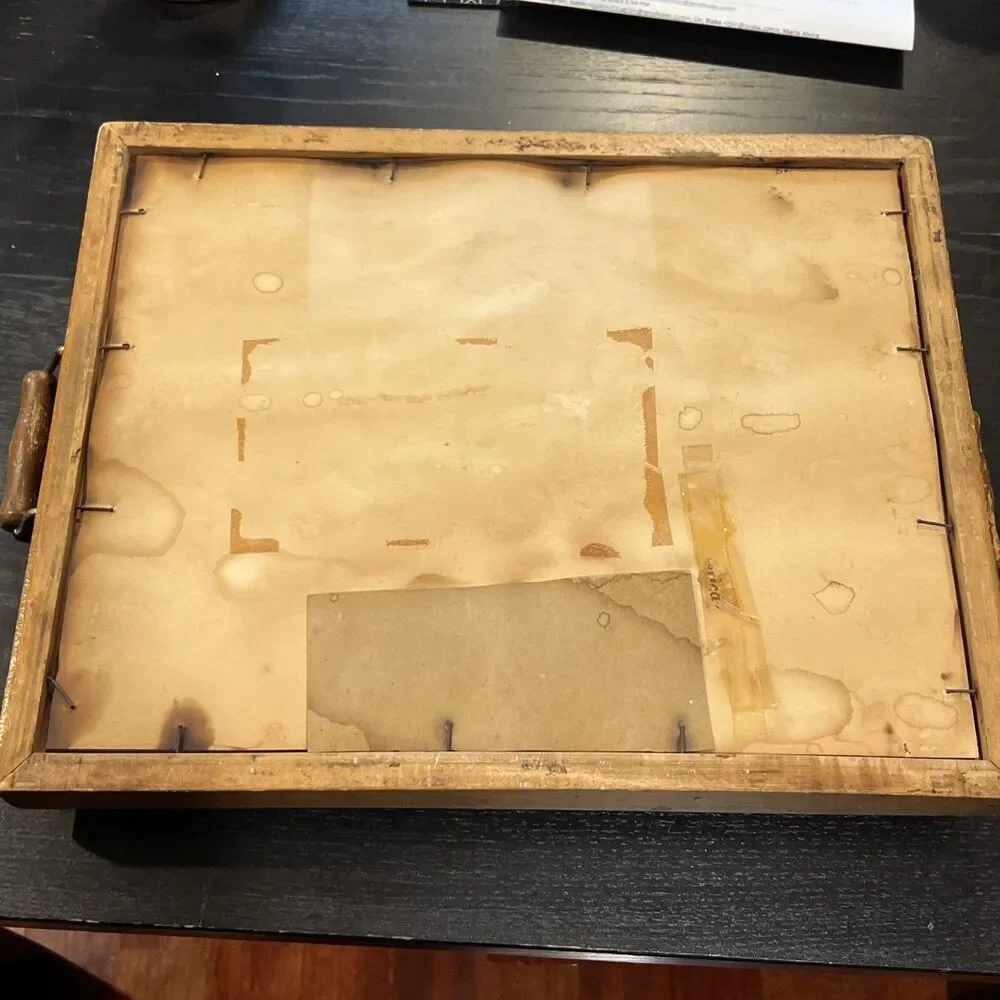 ANTIQUE GODEY LADIES Fashion Print Tray Vanity Service Wooden Glass